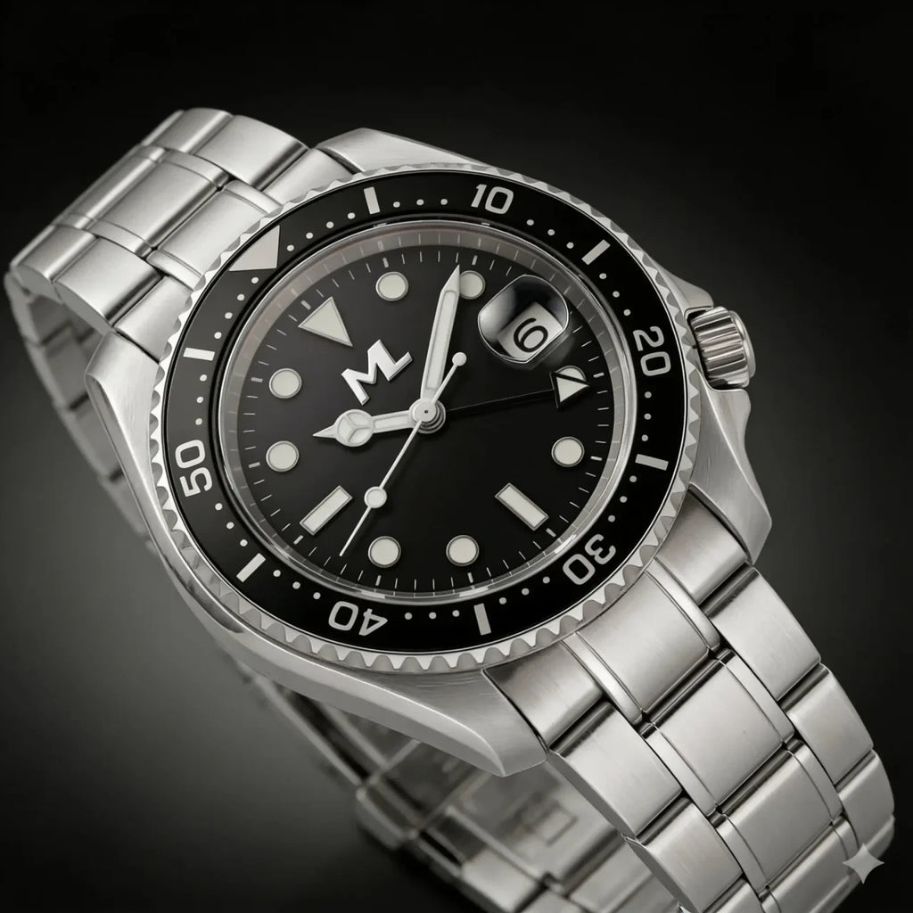Navex Silver Steel Black Dial