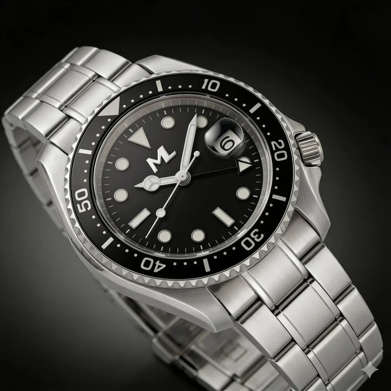 Navex Silver Steel Black Dial