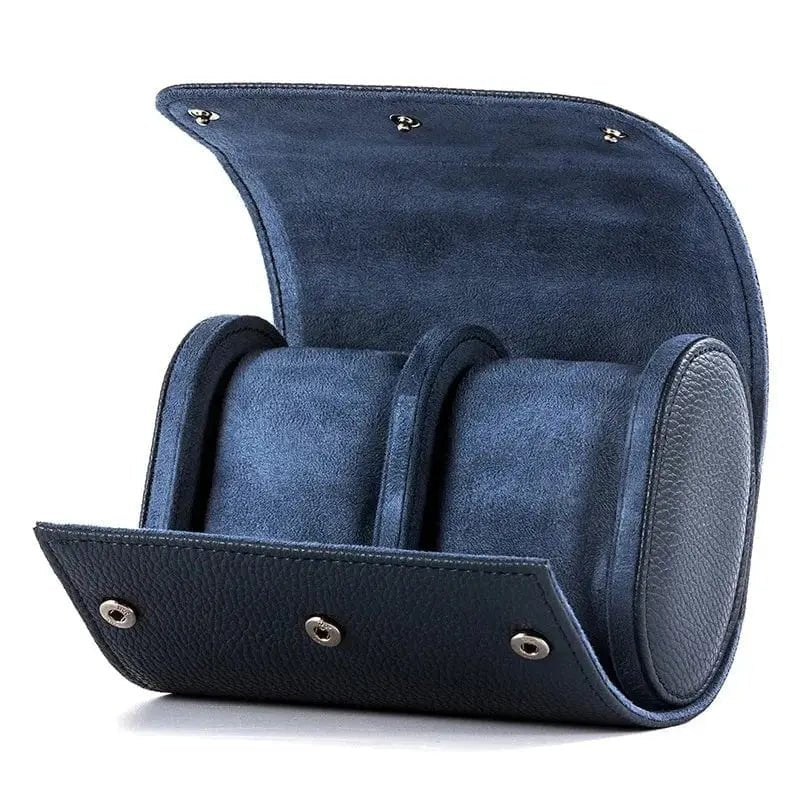 Leather Watch Travel Case – Premium Roll Pouch (Midnight Blue)