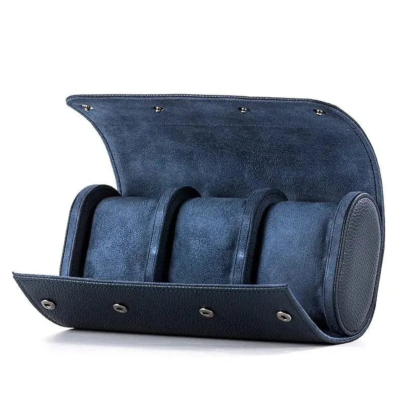 Leather Watch Travel Case – Premium Roll Pouch (Midnight Blue)
